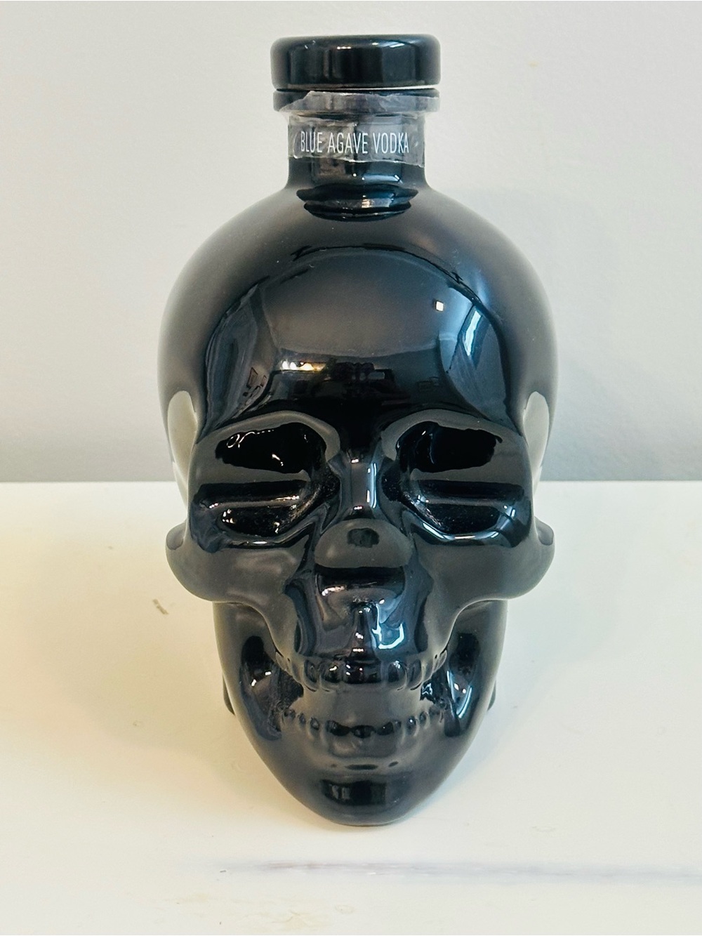 Crystal Skull Head Black Onyx Glass Decanter Bottle Decor (Empty)